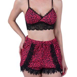 Set short doll and bra pink and black animal print